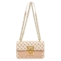 Sac bandoulière vintage beige et nude avec chaîne dorée et motif floral chic - Kaki