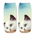 Detail of 3D realistic white cat print on breathable low cut ankle socks for men and women - White Cat with Blue Eyes