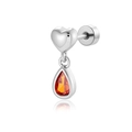 Clou d'oreille cœur en acier titane argenté avec pendentif goutte orange rouge - Rouge (Pièce Unique) (A492-3#)