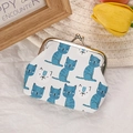 Blue cartoon cat pattern coin purse with silver metal clasp closure on canvas - Dumb Cat