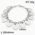 Pulsera de cadena de acero inoxidable plateada con diez dijes de corazón pulidos - Estilo de Corazón Pulido Color Acero (KB179410-Z)