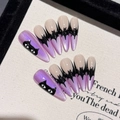 Unghie finte stiletto occhio di gatto viola per Halloween con design pipistrello e gatto - Extra Piccolo (XS) / 2317 Lungo Appuntito Tondo