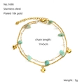 Double-layered 18k gold plated stainless steel anklet with turquoise and heart charms - Gold Turquoise Heart Style (ZH1698G)