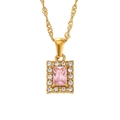 Vergoldete Edelstahlkette mit einem rosafarbenen Marquise-Kristallanhänger für Damen - Quadratischer Zirkonia-Anhänger mit Wasserwellenkette / Rosa