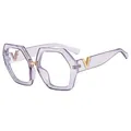 Transparent purple oversized hexagonal glasses with golden V-shaped metal logo on the temple - Transparent Gray