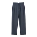 Casual high-waisted wide leg trousers in deep charcoal grey with side pockets - XS / Navy Blue