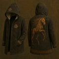 Detail of Viking hoodie featuring intricate Valknut symbols and Nordic horse graphics - Xjk01025072335