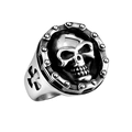 Vintage Piraten Totenkopf Ring aus Edelstahl mit Kettenrand und Kreuz Ausschnitten - US 8 / Kette Kreuz Totenkopf Stil
