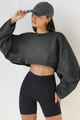 Cropped long sleeve crewneck sweatshirt in charcoal grey with dropped shoulders - XS / Tops / Dark Gray