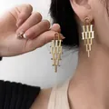 Modern geometric trapezoid gold fringe drop earrings for women with a metallic finish - Geometric Trapezoid Drop Earrings - Gold