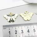 38mm butterfly pendant charm in black and white enamel finish with golden alloy base - 1Pc Black & White Drip Oil Butterfly / 17*24mm