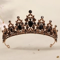 Goldenes Diadem im Barockstil mit schwarzen Strasssteinen und tropfenförmigen Kristallen - Bronze/Schwarzer Strass