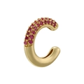 Macro detail of 18K gold-plated C-shaped ear cuff with pink micro-pave crystals - Gold Rose Red Zirconia