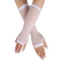 Long white fishnet fingerless gloves with elastic cuffs for party or stage performance - One Size / White