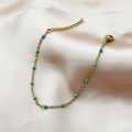 Minimalist gold chain bracelet with turquoise beads and adjustable lobster clasp closure - Gold Green