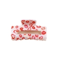 Cream square hair claw clip featuring red lip prints and hollow heart patterns - Beige with Red Lips & Hearts