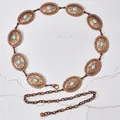 Catena da vita bohémien in bronzo con placche ovali floreali e turchese - Oro