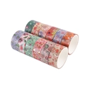Close-up of 12 rolls vintage floral washi tape set with gold foil details for DIY journals - Flowers on the Path
