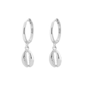 S925 sterling silver shell hoop earrings with ocean starfish design for women - Cowrie Style (H) / White Gold