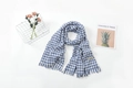 Blue and white houndstooth scarf with tassels in a soft cashmere-like material - Houndstooth Blue