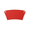Close-up of red PU leather coffee cup sleeve with precise stitching and gold metal eyelets - Red