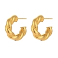 Minimalist twisted hoop earrings in 18K gold plated stainless steel on white background - Solid Coarse Twisted Hoop Earrings