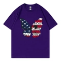 Purple crewneck cotton T-shirt featuring a butterfly with US flag and floral wings - Purple 317 / XS