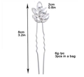 Set of 3 silver crystal leaf hair pins, 8cm long U-shape bridal hair accessories - HP003 Hair Pin (1pc) / Silver