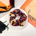 Elastico per capelli Halloween con zucche, teschi e pipistrelli su raso arancione - Zucca Viola / Taglia Piccola