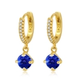 Orecchini a cerchio in argento S925 placcato oro con gemma blu tonda e zirconi bianchi - Blu