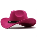 Chapeau de cowboy rose en feutre de laine avec boucle de taureau argentée pour adultes - Rose rouge