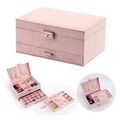 Joyero de terciopelo rosa con compartimentos multicapa y cierre de seguridad plateado - Rosa / 24*17*11cm