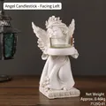 Matte white resin angel candle holder with glass cup, vintage home decor piece, 17cm tall - Angel Candlestick - Left Facing