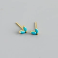 Close-up of gold-plated S925 silver stud earrings with marquise-cut turquoise stones - Style E (Gold)