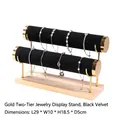 2-tier gold metal jewelry stand with black velvet bars and light wood base for bracelets - Double Layer Gold Bangle Stand-Black Velvet