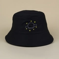 Black cotton bucket hat featuring cartoon planet and stars embroidery on beige background - M (56-58cm) / Star Black