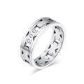 Anillo de cadena minimalista de acero inoxidable con diseño en H y cristales brillantes - Talla 6 / Color Acero
