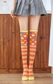Over-the-knee socks featuring orange base with colorful polka dots and striped pattern - One Size / Orange Background Polka Dots Stripes