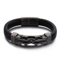 Bracciale da uomo in pelle nera intrecciata con chiusura magnetica in acciaio grigio - Stile B Grigio Vintage (KB137421-KFC)