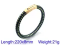 Three-strand braided leather bracelet in black yellow and green with gold buckle - Black Yellow Green Tri-color Woven With Gold Clasp (KB100300-K)