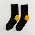 Calze nere da donna con simpatico motivo a papera gialla sul tallone in cotone - Stile Lungo / Nero