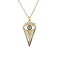 Golden teardrop evil eye necklace with colorful cubic zirconia on white background - Classic Eye Charm / Gold/Multicolor Zirconia