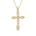 Sparkling gold cross necklace for women with micro-pave cubic zirconia on O-link chain - Round Center Stone Delicate Cross (E010)