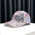 Elegant floral lace baseball cap for women featuring a 3D rhinestone butterfly decoration - Adjustable / Fuschia