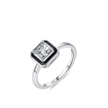 Anello in argento S925 con zircone quadrato e bordo in smalto nero su sfondo bianco - US 5 / Argento