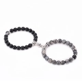 Lava-Stein und Türkis Partnerarmbänder mit magnetischer Anziehung in Mattschwarz und Marmor - Matte Stein & Landkartenstein