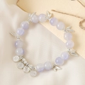Elegant lavender bead bracelet with silver leaf charms and engraved round pendant - Ping An Xi Le Purple Bead (K3582)