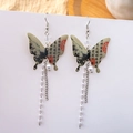Chinese ink butterfly long tassel earrings with pearls and black calligraphy - Ink Landscape Painting Butterfly (E5714-5)