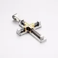 Colgante de cruz de acero inoxidable bicolor con detalle de cable metálico - Colgante Bicolor Oro Plata Sin Cadena (KP55888-K)