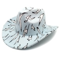 Lichtblauwe cowboyhoed met meeuwenprint en klassieke deuk in de kruin op witte basis - M (56-58cm) / Lichtblauw
